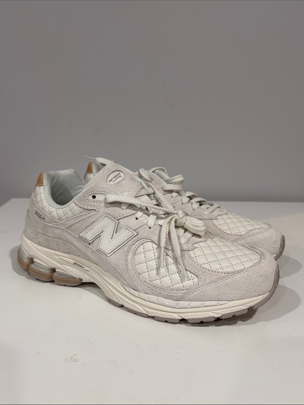 New Balance 2002RPD Quilted Leather & Suede Sneakers in Cream and Tan Accents